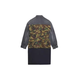 3 Layered Patchwork Knee Length Car Coat “Green Blue” 659092TKL142840