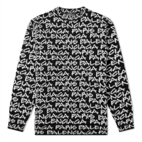 All Over Balenciaga Paris Intarsia Jumper “Black White” 599826T31701070 All Over Balenciaga Paris Intarsia Jumper “Black White” 599826T31701070