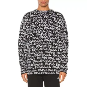 All Over Balenciaga Paris Intarsia Jumper “Black White” 599826T31701070 All Over Balenciaga Paris Intarsia Jumper “Black White” 599826T31701070