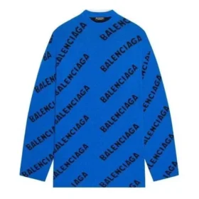 All Over Logo Crewneck Wool Knit Sweater “Blue” 657400T15673964 All Over Logo Crewneck Wool Knit Sweater “Blue” 657400T15673964