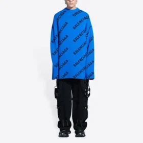All Over Logo Crewneck Wool Knit Sweater “Blue” 657400T15673964 All Over Logo Crewneck Wool Knit Sweater “Blue” 657400T15673964