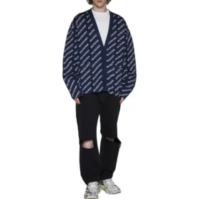 Allover Logo Knit Cardigan “Blue White” 736248T32338502 Allover Logo Knit Cardigan “Blue White” 736248T32338502