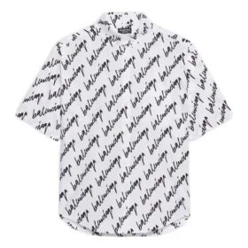 Allover Scribble Short Sleeve Shirt “White Black” 681702TLLJ49040