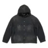 Bleached-Effect Button-Up Hooded Denim Jacket “Black” 724653TNW541129