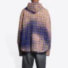 Bleached Plaid Long Sleeve Hooded Shirt “Purple Beige” 699223TMM095212