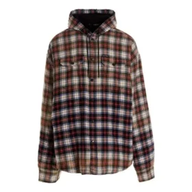 Bleached Plaid Long Sleeve Hooded Shirt “Red White Black” 699223TMM059783