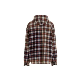 Bleached Plaid Long Sleeve Hooded Shirt “Red White Black” 699223TMM059783