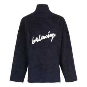 Brushed Cotton Scribble Logo Turtleneck Jersey Sweater “Navy” 625935T31828065