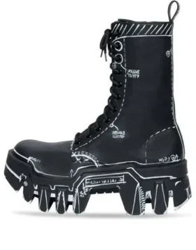 Bulldozer Lace Up Boots “Black Outline Calfskin” 672502WBEF21090
