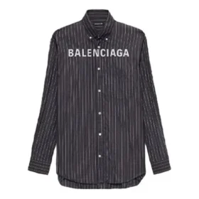 Chest Logo Pinstriped Logo Buttoned Shirt “Black” 583989TGM041070