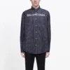Chest Logo Pinstriped Logo Buttoned Shirt “Black” 583989TGM041070