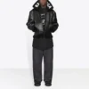 Cocoon Leather Aviator Jacket “Black” 646456TKS311069