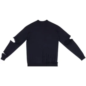 Destroyed V-Neck Knit Sweater “Navy” 696091T16420414