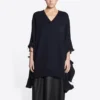 Destroyed V-Neck Knit Sweater “Navy” 696091T16420414