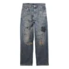 Doodle-Print Straight Denim Pants “Blue” 746986TOW664036