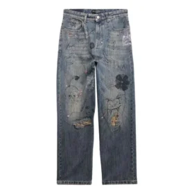 Doodle-Print Straight Denim Pants “Blue” 746986TOW664036