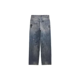 Doodle-Print Straight Denim Pants “Blue” 746986TOW664036