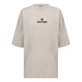 Embroidered Logo Alphabet Short Sleeve Gray White 641532TJVA99054