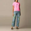 Embroidered Round Neck Short Sleeve Pink 612964TJVD95764