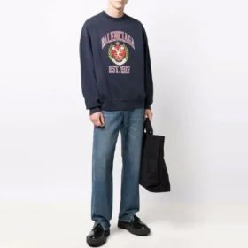Est. 1917 College Logo Print Crewneck Sweatshirt “Navy” 676629TLV908067