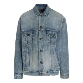 Est. 1917 College Logo Print Denim Jacket Large Fit “Washed Light Blue” 675207TJW795620