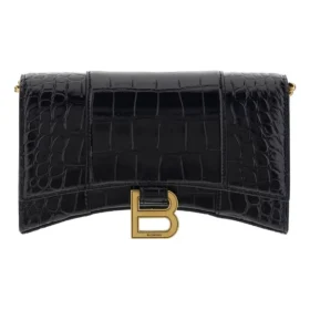 Hourglass Wallet On Chain Crocodile Embossed “Black” 6560501LRGM1000