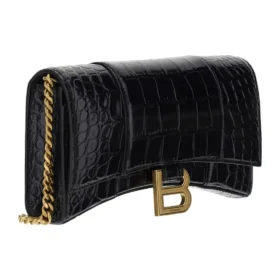 Hourglass Wallet On Chain Crocodile Embossed “Black” 6560501LRGM1000