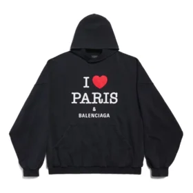 I Love Paris Balenciaga Hoodie Large Fit “Black Faded” 803265TRVM61041