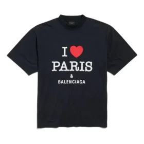 I Love Paris & Balenciaga T-shirt Medium Fit “Black Faded” 764235TRVU91041