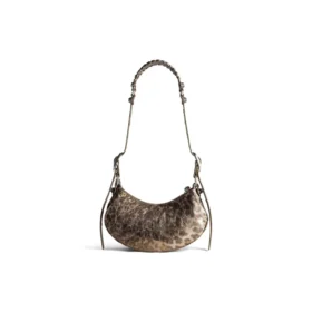 Le Cagole XS Shoulder Bag Metallized With Leopard Print “Brown” 6713092AAV72529