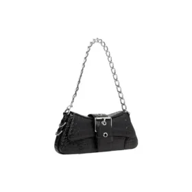 Lindsay Small Crocodile Embossed Shoulder Bag “Black” 701141210C91000