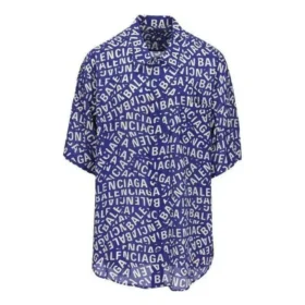 Logo Strips Minimal Silk Shirt “Blue Dirty White” 681813TNL054644