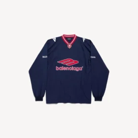 Men’s 3b football long sleeve v-neck t-shirt in dark navy/red