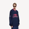Men’s 3b football long sleeve v-neck t-shirt in dark navy/red