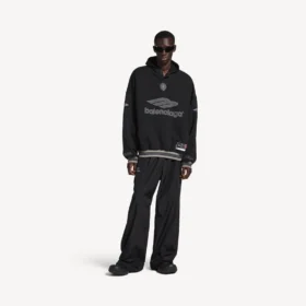 Men’s 3b football polo hoodie in black/anthracite Men’s 3b football polo hoodie in black/anthracite