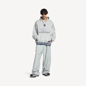 Men’s 3b football polo hoodie in grey/white Men’s 3b football polo hoodie in grey/white