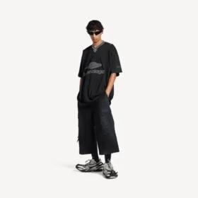Men’s 3b football v-neck t-shirt oversized in black/anthracite