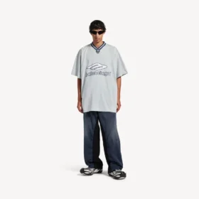 Men’s 3b football v-neck t-shirt oversized in grey/white