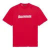 Men”s Balenciaga Alphabet Printing Pattern Hole Round Neck Short Sleeve Red 651795TKVB86295