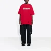 Men”s Balenciaga Alphabet Printing Pattern Hole Round Neck Short Sleeve Red 651795TKVB86295