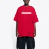 Men”s Balenciaga Alphabet Printing Pattern Hole Round Neck Short Sleeve Red 651795TKVB86295