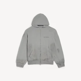 Men’s balenciaga back regular fit zip-up hoodie  in balenciaga grey