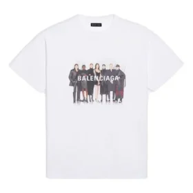 Men”s Balenciaga Band Portrait Printing Logo Retro Short Sleeve White 612966TIV479000 Men”s Balenciaga Band Portrait Printing Logo Retro Short Sleeve White 612966TIV479000