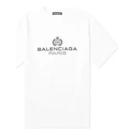 Men”s Balenciaga BB Paris Printing Round Neck Short Sleeve Retro Version White 594579TGV609000 Men”s Balenciaga BB Paris Printing Round Neck Short Sleeve Retro Version White 594579TGV609000