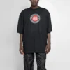 Men”s Balenciaga Circular BB Alphabet Logo Short Sleeve Black 641614TJV761000