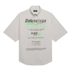 Men”s Balenciaga Cotton Loose Short Sleeve Shirt Gray 664627TKM102967 Men”s Balenciaga Cotton Loose Short Sleeve Shirt Gray 664627TKM102967
