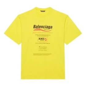Men”s Balenciaga Dry Cleaning Boxy Logo Printing Loose Short Sleeve Yellow 651795TKVF87175 Men”s Balenciaga Dry Cleaning Boxy Logo Printing Loose Short Sleeve Yellow 651795TKVF87175