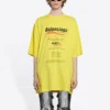 Men”s Balenciaga Dry Cleaning Boxy Logo Printing Loose Short Sleeve Yellow 651795TKVF87175