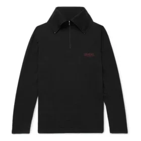 Men”s Balenciaga Embroidered Logo Half Zipper High Collar Black 486144TWK521000