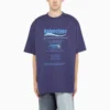 Men”s Balenciaga FW21 Dry Cleaning Alphabet Printing Retro Knit Short Sleeve Navy Blue 651795TKVF83866